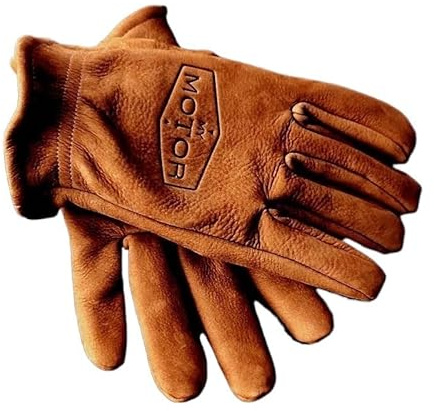 Gants de moto vintage, couche supérieure en cuir de vache givré, gants de cyclisme pour homme et femme, gants de cyclisme résistants à l'usure et chauds (marron givré, taille L)