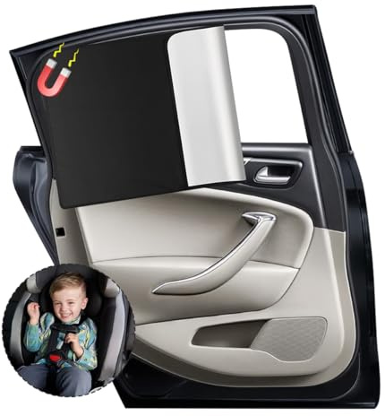 Pare Soleil Voiture Bébé Rideau, 2 Pièces Rideau Pare-Soleil de Voiture avec Aimants, Pares-Soleil Auto-Adhésifs pour Enfants, Reflète et Absorbe Les UV et la Lumière du Fenêtre