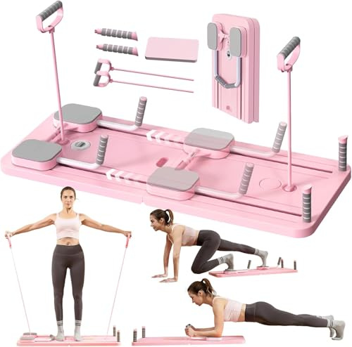 2025 Updated Pilates Board - Pilates Reformer Set, 5 in 1 Pilates Sliding Board, Multi-Purpose Foldable Pilates Reformer Board for Home, Pilates Equipment (Pink)