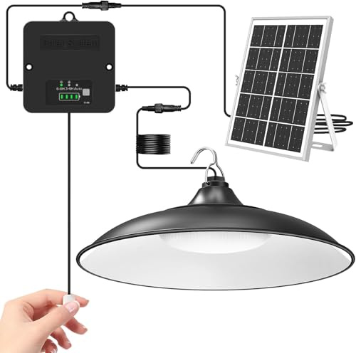 CLAONER Solar Shed Light Indoor Outdoor, 2000LM Solar Lights with Pull Cord | Daytime Available Pendant Light, Power Display & Mode Indicator, 3 Lighting Modes, IP65 Waterproof for Garage Gazebo Porch