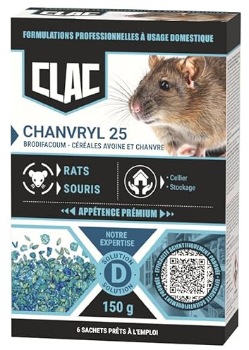 CLAC Chanvryl 25 - Anti-Rats et Anti-Souris Céréales à Base de Brodifacoum - Mélange Chanvre & Avoine - Appât Raticide Ultra-Appétent - Efficace dès la Première Ingestion