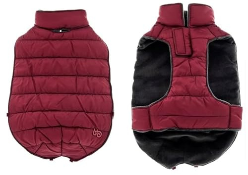 Ferribiella Piumino Caldoso per Cani, Cappotto Invernale in Nylon e Pile, Bordeaux e Nero, con Sottopancia Regolabile e Asola per Collare, Impermeabile (43 cm)