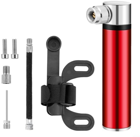 EXTRWORY Electric Bike Pump With Stand High Pressure Portable Aluminum Alloy Air Pump For Bicycle Basketball For French Valve (RED)