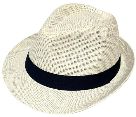 Wildarms Sombrero Fedora de Paja para Mujer con Cinta Negra, Ligero y Transpirable para Verano, Playa y Vacaciones (FR/ES, Números, 58, Beige)