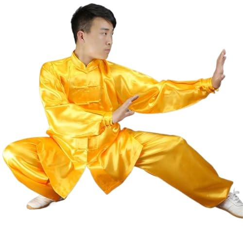 XUCZHAI Traditionell Tai Chi Kung Fu uniformer vuxna morgongymnastik Wushu kläder barn kampsport Wing Chun kostym (gul, XXXL (180))