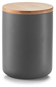 Zeller 19826 Vorratsdose, mit Bamboodeckel, 650 ml, Keramik, ca. 10 x 10 x 13,5 cm, anthrazit