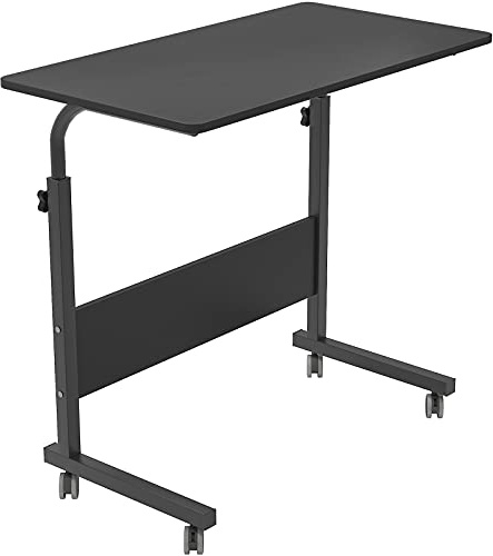 DlandHome Laptoptisch Höhenverstellbar mit Rollen 80 cm Betttisch Beistelltisch pflegetisch auf Rollen Computertische Mobiler Schreibtisch Laptop Ständer für krankenbett Büro Schlafzimmer Schwarz