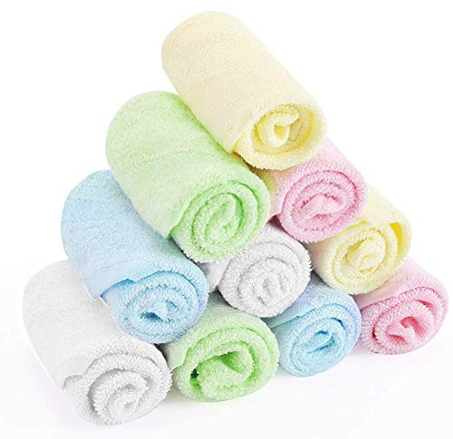 Sitrda Lot de 10 débarbouillettes en bambou, couleurs élégantes, très absorbantes, lavables en machine, multi-usages, 25 x 25 cm
