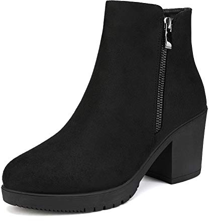 DREAM PAIRS Stivali da Donna Stivaletti alla Caviglia con Tacco Grosso con Zip Laterale