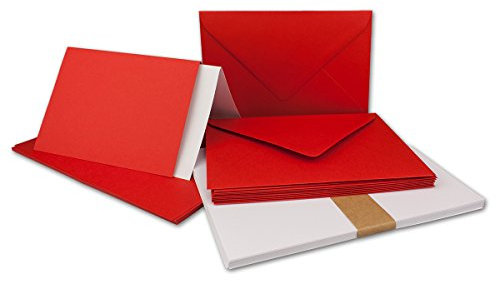 25 x Faltkarten-Set DIN A5/C5 - Rot + Umschläge + Einlegeblätter - PREMIUM QUALITÄT - sehr formstabil - für Drucker geeignet