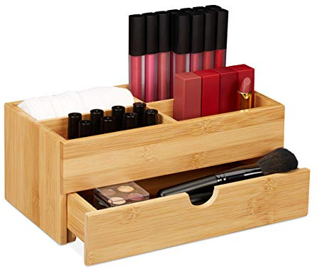 Relaxdays Bambus Kosmetik Organizer, natur, 11 x 27 x 15 cm | Ordnungsbox Büro