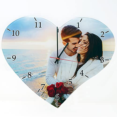 MyPrezzie Herz Acrylglasuhr mit eigenem Foto Gestalten, Wanduhr mit Foto Bedrucken | Urblaub, Valentinstag, Familie, Geschenke, Hochzeit | Handarbeit