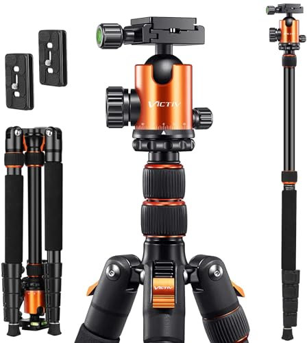 VICTIV 205cm Professionell Stativ für Kamera, Aluminiumlegierung Reisestativ Stativ für DSLR, 360 Grad Kugelkopf mit 38 mm Ladegewicht beträgt 10 kg, Abnehmbar Einbeinstativ mit Tragetasche - Orange