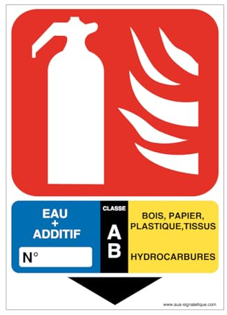 AUA SIGNALETIQUE - Panneau Extincteur Classe Eau AB - 300x210 mm, PVC 1.5mm