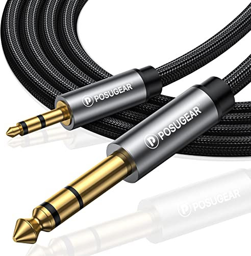 POSUGEAR 3.5mm Klinke auf 6.35mm Klinke Kabel 3M, Nylon Geflochten 6.35mm Klinkenstecker auf 3.5mm Aux Audio Stereo Kabel Stereo Kompatibel mit iPod, Laptop, Heimkino Gitarre Lautsprecher (Grau)