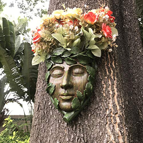 MARYTUMM Young Man Tree Face Decor Sculpture Flower Planter Pot by Waterproof Resin, Face on The Tree for Garden Decor