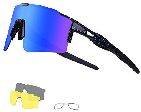 DUDUKING Sportbrille Fahrradbrille Sonnenbrille für Herren und Damen mit 3 Wechselobjektiven TR90 UV406 Schutz Windschutz Radsportbrille für Outdooraktivitäten Autofahren Fischen Laufen Wandern