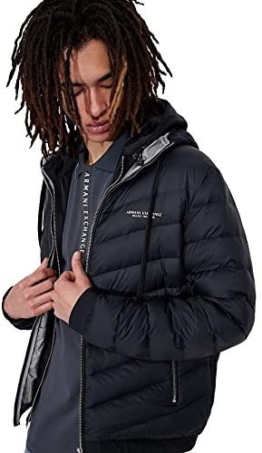 Armani Exchange herr Hooded Quilted Down Milano/New York Logo Zip-up Jacket Jacka