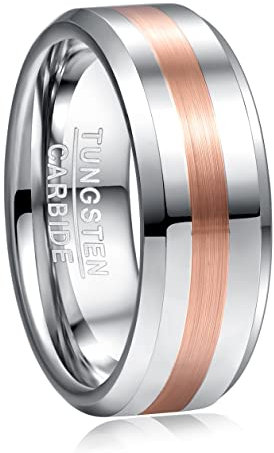 TUNGSTORY Wolframkarbid Ring 8mm Herren Roségold Überzogen Gebürstetes Zentrum Polierte Abgeschrägte Kante Verlobungsring Größen 67(21.3)