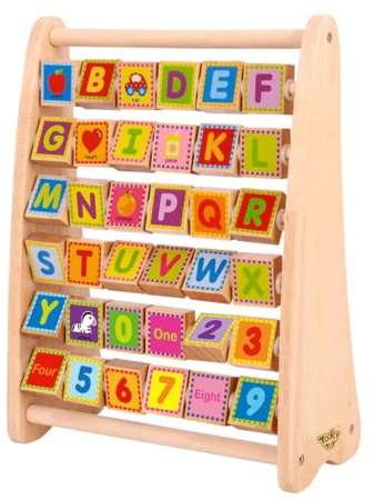 Tooky Toy Alphabetischer und numerischer Abakus - Lernspielzeug aus buntem Holz zum Lernen des Alphabets - Entwicklung der kognitiven und sprachlichen Fähigkeiten für Kinder +24