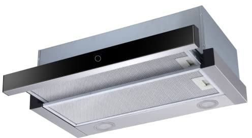 PKM Dunstabzugshaube FS2-60BBGTY | Wandhaube | 60 cm Breite | Glas mit Edelstahl | Touch Control | Abluft | Umluft | Schwarz