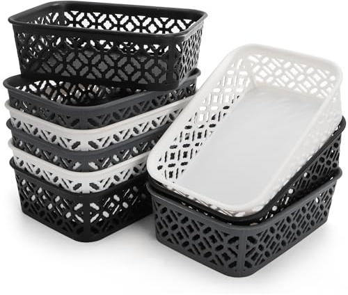ZEAYEA 9 Pack Small Plastic Storage Basket, Classroom Organizer Baskets for Shelves Desk Drawer, Pantry Woven Basket Bins for Bedroom Closet Office School, 7.7 L x 5.5 W x 2.4 H
