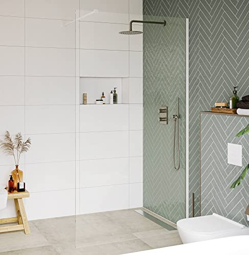 Saqu Modulo Duschwand inkl. Antikalk 110x210 cm - Walk in Dusche mit Stabilisator - NANO Glas Duschtrennwand Badewanne Duschwand matt weiß