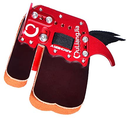 SHARROW Bogenschießen Fingertab aus Leder Fingerschutz Handschutz Einstellbare Handschuhe Finger Tab für Recurvebogen RH (M, Rot)