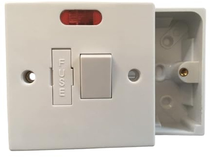 Mr.Gadget's Solutions White 13A Switched Fused Spur with Neon Indicator and 25mm Back Box Pattress