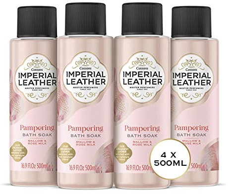 Imperial Leather Pampering Bath Soak, Mallow and Rose Milk, Rich and Creamy Bubble Bath, Gentle Skin Care, Bulk Buy, Pack of 4 x 500 ml