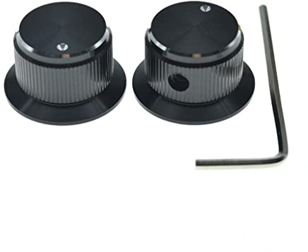 KAISH 2x Aluminium Potentiometer Knäufe 6,35 mm Universal Top Hat Knäufe Glocke Kontrollknopf mit Stellschraube für Gitarre/Bass/AMPS/Vorverstärker schwarz mit polierter Kante und Blinker
