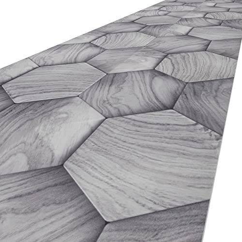 ANRO Küchenläufer Läufer Küchenteppich Flur Teppichläufer Polyester Abwaschbar Teppich Holzoptik Geometrie Grau 500x51cm