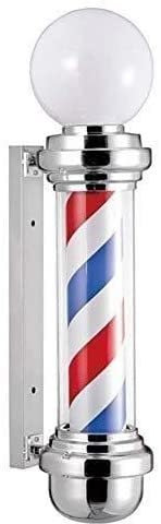 Poste de Barbero con Iluminación Barber Pole Light Globe Top Barber Pole Light for peluquería de peluquería Signo rotativo Blanco Rojo Azul DIRIGIÓ Lámpara de colgación de Pared Impermeable