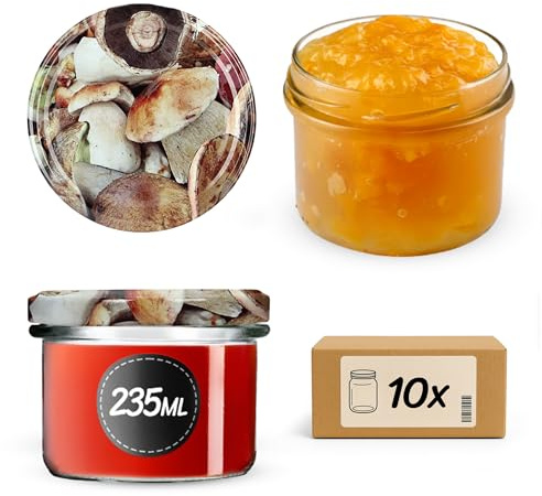 KADAX Lot de 10 bocaux en verre 235ml Ø82 – Pour confitures, conserves, cornichons & miel – Bocaux à vis, sans couvercle