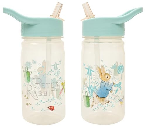 Peter Rabbit Classic Water Bottle with Flip up Straw 400ml –Official Merchandise by Polar Gear – Kids Reusable Non Spill BPA Free - Recyclable Plastic – For School Nursery Sports Picnic – Blue