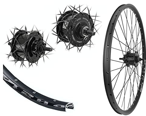 Bärwinkels 26 Zoll DH21 Hohlkammerfelge Disc 559-21 schwarz Black Dingo Nabendynamo 3 in 1 mit Vollachse schwarz für 6-Loch Bremsscheibe
