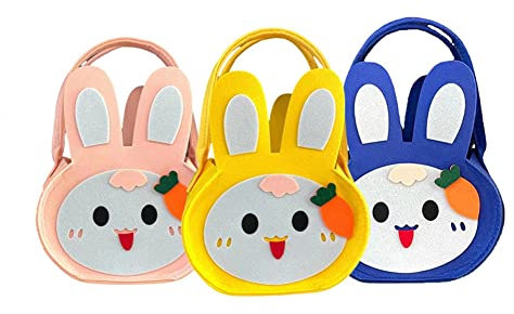 Yurosiay 3 Stück Ostertasche Filz Osterkorb Kinder Filz Osterkörbchen mit Griff Ostereiersuche Taschen Lieblich Osterhasen Korb Osterhase Filztasche Osternester zum Befüllen Ostern Taschen 4#
