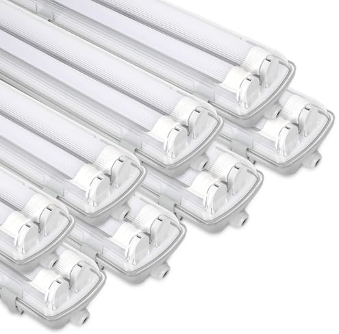 Sonnewelt LED Feuchtraumleuchte 150cm 8er 4500K Neutralweiß 2x 24W Röhre 4800lm IP65 Wasserfest T8 Werkstattlampe Röhrenlampe Komplett Wannenleuchte Leuchte für Garage Keller Büro Warenhaus
