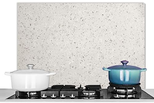 KitchenYeah© Paraschizzi Cucina Alluminio 80x55 cm Pannello Dietro Piano Cottura Fornelli a Gas Paraspruzzi Granito - Grigio - Motivo - Design - Bianco