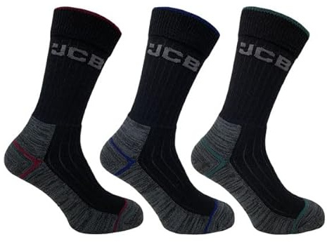 JCB - Work Tough Sock - Crew Socks - Cotton Rich, Black Assorted - 3 pack - UK 6-11, EUR 39-46