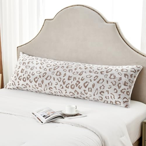 SOCHOW Body Pillow Cover 21x54 Inches, Super Soft and Cozy Leopard Print Fleece Long Body Pillowcase with Zipper Closure,1 Pack, Brown
