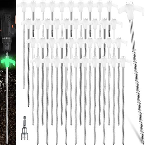 Hicarer Zeltheringe zum Einschrauben, strapazierfähig, Metallpfahl, Bodenanker, Erdanker, Gewinde, Zeltspikes mit Sechskantkopf, für Camping, Garten, aufblasbar, 40 Stück