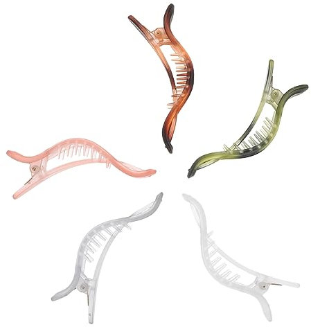 FRCOLOR Grandes Pinces à Griffes Plates Accessoires Coiffure Lot de 5 en Acrylique Clips à Cheveux Antidérapants Abîmer pour Filles pour Cheveux Fins et Épais
