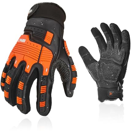 Vgo... Guanti da meccanico in pelle uomo con impatto e anti-vi(CA7722WR,S) | Nero,pelle bovina idrorepellente,anti-vibrazione,altamente abrasivo,touchscreen,industriale,automotive,heavy duty meccanico
