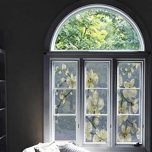 Sichtschutzfolie 3D Fensterfolie Glasdekorfolie PVC für Badezimmer Kinderzimmer Küche,Schlafzimmer Wohnzimmer Esszimmer Büro Hotels Klassenzimmer 90cmx200cm Weiße Blume