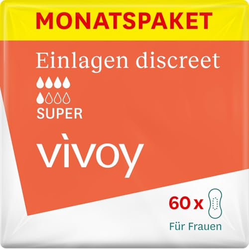 Vivoy Discreet Super - 60 Einlagen im Monatspaket (6 x 10 Stück) - bei mittlerer Blasenschwäche und Inkontinenz - Hygieneeinlagen für Frauen einzeln verpackt