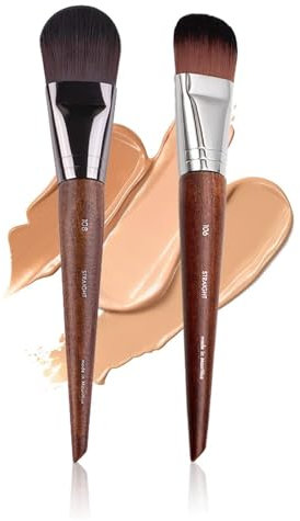 SURALIN Paquet de 2 Pinceaux de Fond de Teint - Fluide et Doux, Contour, Manche en Bois de Haute Qualité