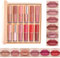 12 Farben Matt Ink Lippenstift Set, Nudetöne Rose Pink Wasserdichter Lipgloss Langanhaltender Lip Tint, Antihaft-Cup Flüssiger Lippenstift Set für Frauen Schönheit Lipgloss Geschenke