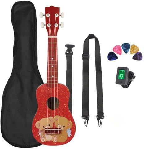 Ukulele Musikinstrumente 21-Zoll-Ukulele Aus Sapeli-Holz Für Erwachsene, 4 Saiten, Gitarren-Ukulele Mit Ukulele-Tasche, Saiten, Stimmgerät, Kapodaster Und Plektren