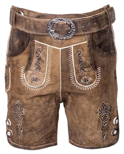Isar-Trachten Kinder-Lederhose Ludwig mit Gürtel Eiche | Ziegenvelours-Lederhose für Jungen | Kinder (DE/NL/SE/PL, Numerisch, 146, Regular, Eiche)